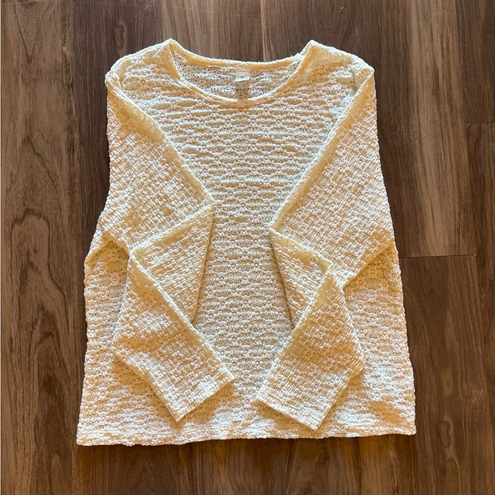 Old Navy Cream Textured Sheer Long Sleeve Top